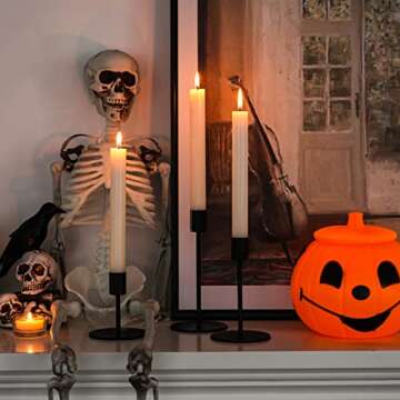 smtyle Short Black Candlestick Holders Taper Candle Holders for Candlestick Candles Set of 3 with Mirror Drip Protectors Ideal for Table Centerpiece Dinner Party