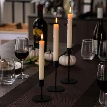 smtyle Short Black Candlestick Holders Taper Candle Holders for Candlestick Candles Set of 3 with Mirror Drip Protectors Ideal for Table Centerpiece Dinner Party
