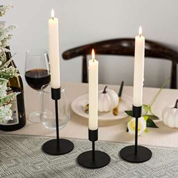 smtyle Short Black Candlestick Holders Taper Candle Holders for Candlestick Candles Set of 3 with Mirror Drip Protectors Ideal for Table Centerpiece Dinner Party