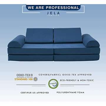 jela Kids Couch Large, Floor Sofa Modular Funiture for Kids Adults, Playhouse Play Set for Toddlers Babies, Modular Foam Play Couch Indoor Outdoor (57"x28"x18", Navy Blue)