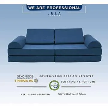 jela Kids Couch Large, Floor Sofa Modular Funiture for Kids Adults, Playhouse Play Set for Toddlers Babies, Modular Foam Play Couch Indoor Outdoor (57"x28"x18", Navy Blue)