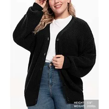 QUALFORT Oversized Black Cardigan Sweater for Women