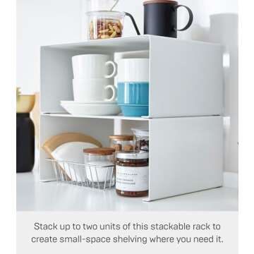 Yamazaki Home Tower Stackable Kitchen Rack Storage Organizer Counter Shelf, Large, White