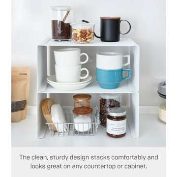 Yamazaki Home Tower Stackable Kitchen Rack Storage Organizer Counter Shelf, Large, White
