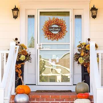 Sggvecsy Artificial Fall Wreath 20’’ Autumn Front Door Wreath Harvest Wreath with Forsythia Flow...