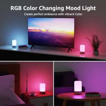 Lepro Table Lamp, Color Changing LED Touch Lamp for Bedroom, RGB and Tunable White 2700K-5700K, 350lm, Dimmable Bedside Nursery Night Light with Auto-Off Timer, Soft Warm White Mood Lighting, Silver