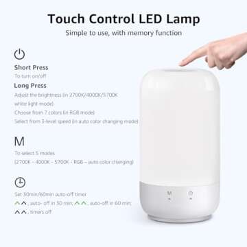 Lepro Table Lamp, Color Changing LED Touch Lamp for Bedroom, RGB and Tunable White 2700K-5700K, 350lm, Dimmable Bedside Nursery Night Light with Auto-Off Timer, Soft Warm White Mood Lighting, Silver