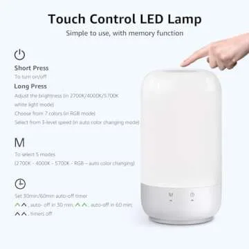 Lepro Table Lamp, Color Changing LED Touch Lamp for Bedroom, RGB and Tunable White 2700K-5700K, 350lm, Dimmable Bedside Nursery Night Light with Auto-Off Timer, Soft Warm White Mood Lighting, Silver