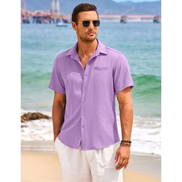 COOFANDY Men's Aloha Shirt Short Sleeve Button Down Vacation Shirt Lightweight Summer Linen Tropical...