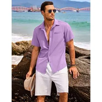 COOFANDY Men's Aloha Shirt Short Sleeve Button Down Vacation Shirt Lightweight Summer Linen Tropical Shirts