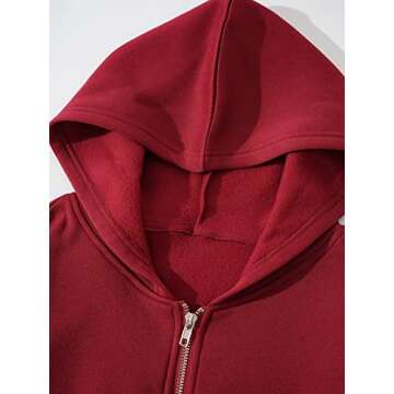 SHENHE Women's Burgundy Zip Up Hoodie for Casual Style