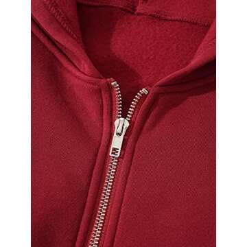 SHENHE Women's Burgundy Zip Up Hoodie for Casual Style