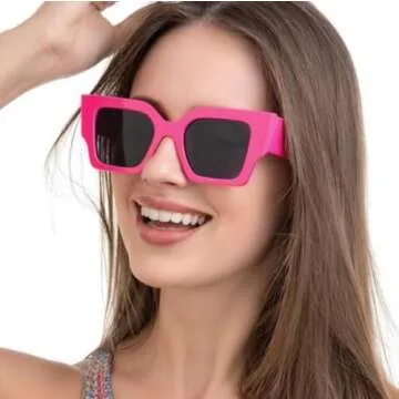 Trendy Square Sunglasses for Women in Hot Pink Frame