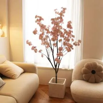 Nafresh Tall Artificial Cherry Blossom Tree 5Ft(60”), Realistic Potted Silk Faux Cherry Blossom Tree, Fake Cherry Blossom Tree Indoor Outdoor for Home Office Living Room Bedroom Porch Floor Decor.
