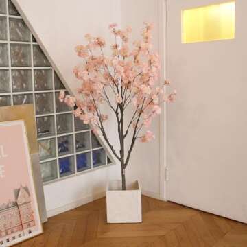 Nafresh Tall Artificial Cherry Blossom Tree 5Ft(60”), Realistic Potted Silk Faux Cherry Blossom Tree, Fake Cherry Blossom Tree Indoor Outdoor for Home Office Living Room Bedroom Porch Floor Decor.