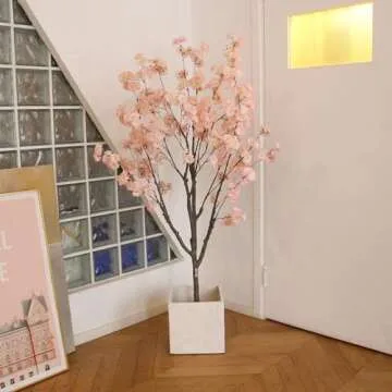Nafresh Tall Artificial Cherry Blossom Tree 5Ft(60”), Realistic Potted Silk Faux Cherry Blossom Tree, Fake Cherry Blossom Tree Indoor Outdoor for Home Office Living Room Bedroom Porch Floor Decor.