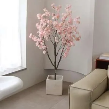 Nafresh Tall Artificial Cherry Blossom Tree 5Ft(60”), Realistic Potted Silk Faux Cherry Blossom Tree, Fake Cherry Blossom Tree Indoor Outdoor for Home Office Living Room Bedroom Porch Floor Decor.