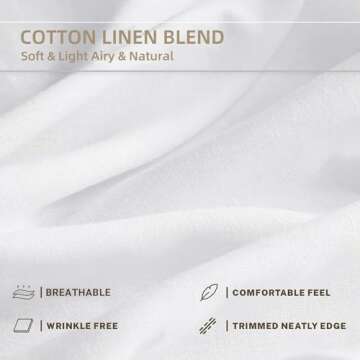 Lehome Linen Cotton Semi Sheer Curtains 84 Inches Long 2 Panels, Extra Wide White Sheer Curtain Pane...