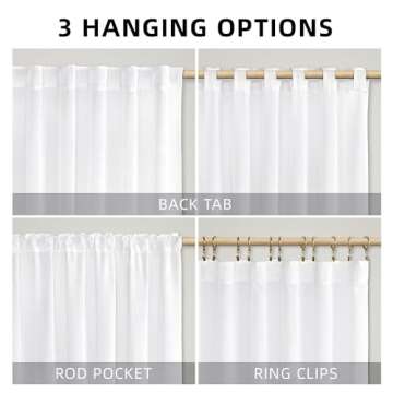 Lehome Linen Cotton Semi Sheer Curtains 84 Inches Long 2 Panels, Extra Wide White Sheer Curtain Panel Drapes 84 Length, Modern Stylish Two Pages Window Curtains for Living Room Bedroom Office