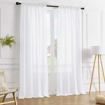 Lehome Linen Cotton Semi Sheer Curtains 84 Inches Long 2 Panels, Extra Wide White Sheer Curtain Panel Drapes 84 Length, Modern Stylish Two Pages Window Curtains for Living Room Bedroom Office