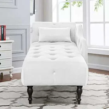 Holaki Velvet Chaise Lounge,Indoor Accent Chaise Chair with Pillow,Button Tufted Right Arm Facing Lounge Chair with Nailhead Trim & Solid Wood Legs,Modern Sleeper Sofa for Living Room (White)