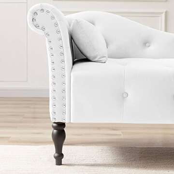 Holaki Velvet Chaise Lounge,Indoor Accent Chaise Chair with Pillow,Button Tufted Right Arm Facing Lounge Chair with Nailhead Trim & Solid Wood Legs,Modern Sleeper Sofa for Living Room (White)
