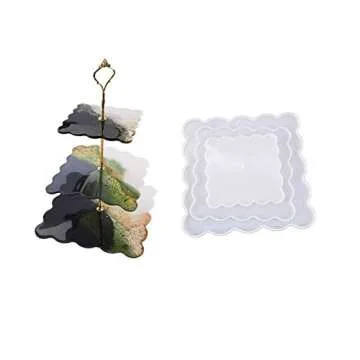 3-Tier Cupcake Stand Resin Mold, Chris.W 3 Layers Molds for Resin, Epoxy Resin Tiered Tray Mold, Geode Silicone Casting Mold with Hardware Fittings for Making Cake Serving Holder(Square)