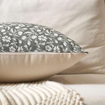 Aeckself Neutral Floral Pillow Covers 20x20 Set of 2, Vintage Block Print Throw Pillow Covers Decora...