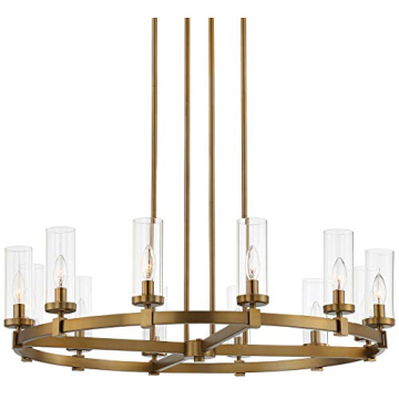 Stiffel Aron Brass Gold Wagon Wheel Chandelier 36" Modern Design