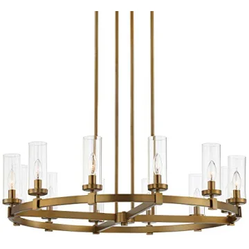 Stiffel Aron Brass Gold Wagon Wheel Chandelier 36" Modern Design