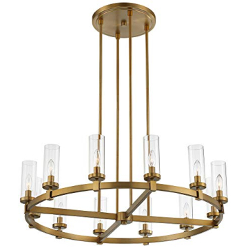 Stiffel Aron Brass Gold Wagon Wheel Chandelier 36" Modern Design
