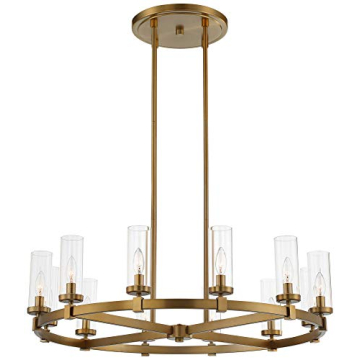 Stiffel Aron Brass Gold Wagon Wheel Chandelier 36" Modern Design