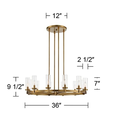 Stiffel Aron Brass Gold Wagon Wheel Chandelier 36" Modern Design