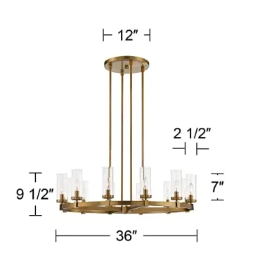 Stiffel Aron Brass Gold Wagon Wheel Chandelier 36" Modern Design