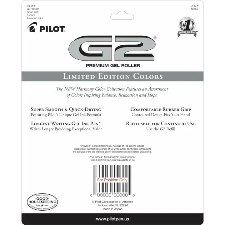 PILOT G2 Harmony Ink Gel Pens - 10 Pack, 0.7mm