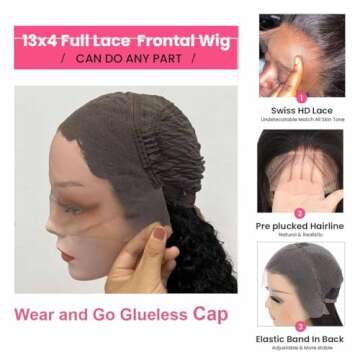 Wear and Go Gluless Wigs Human Hair 200% Density Kinky Curly 13x4 HD Undetectable Lace Front Wig Pre Plucked with Baby Hair Curly Wig 12A Unprocessed Virgin Hair Natural Hair Color 20Inch