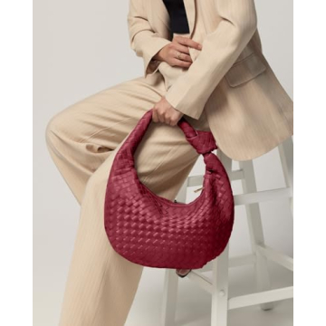 Apryl Woven Vegan Leather Tote Bag for Women Burgundy