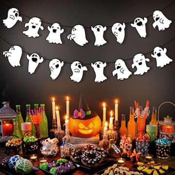Cute Ghost Banner 2 Pack Halloween Garland Decorations Ghost Festival Party Decoration Haunted Houses Doorway Home Indoor Outdoor Halloween Party Supplies