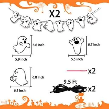 Cute Ghost Banner 2 Pack Halloween Garland Decorations Ghost Festival Party Decoration Haunted Houses Doorway Home Indoor Outdoor Halloween Party Supplies