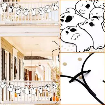 Cute Ghost Banner 2 Pack Halloween Garland Decorations Ghost Festival Party Decoration Haunted Houses Doorway Home Indoor Outdoor Halloween Party Supplies