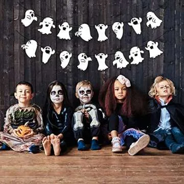 Cute Ghost Banner 2 Pack Halloween Garland Decorations Ghost Festival Party Decoration Haunted Houses Doorway Home Indoor Outdoor Halloween Party Supplies