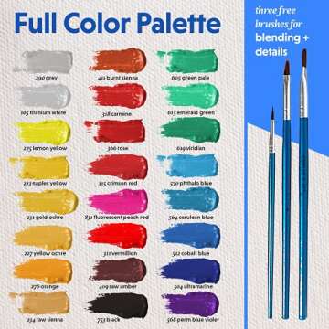 Acrylic Paint Set for Adults and Kids - 24 Pack of 12mL Paints with 3 Art Brushes, Non-Toxic Craft P...