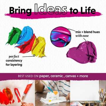 Acrylic Paint Set for Adults and Kids - 24 Pack of 12mL Paints with 3 Art Brushes, Non-Toxic Craft Paint for Easter Eggs, Ceramic Rock Paint - Art Supplies