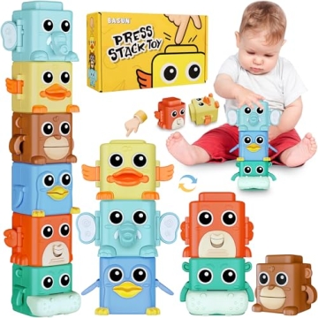 Stacking Toys Set for Toddlers 18+ Months, 6 in 1 Infant Sensory Toys with Changing Expressions, Pre...