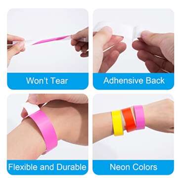 500 Pcs Paper Wristbands Colored Waterproof Lightweight Event Wrist Bands Bright Self-Adhesive Hand Bands Great for Clubs Concert Party Playground Parades - 10 Colors