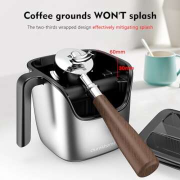 Ourokhome Knock Box Espresso Accessories, The Latest Patented Stainless Steel Espresso Machine Tool for Coffee Ground with Removable Knock Bar, Handle and Lid, Dishwasher safe, 4.8 inch