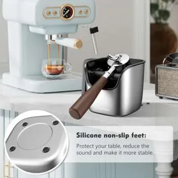 Ourokhome Knock Box Espresso Accessories, The Latest Patented Stainless Steel Espresso Machine Tool for Coffee Ground with Removable Knock Bar, Handle and Lid, Dishwasher safe, 4.8 inch
