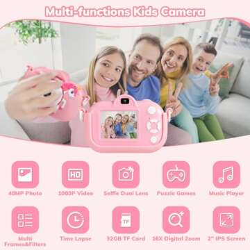 Kids Camera Toddler Toys for Girls, 3-12 Year Old Girl Birthday Gifts Toys, 48MP HD Kids Digital Cam...