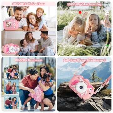 Kids Camera Toddler Toys for Girls, 3-12 Year Old Girl Birthday Gifts Toys, 48MP HD Kids Digital Camera for Kids, 1080P HD Video Toddler Camera Kid Toys Gifts for 3 4 5 6 7 8 9 10 Year Old Girls