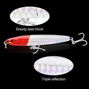 Fishing Lures Fishing Pencil Lure Slow Sinking Hard Bait Pencil Popper Lifelike Bass Fishing Lure for Saltwater and Freshwater,8pcs